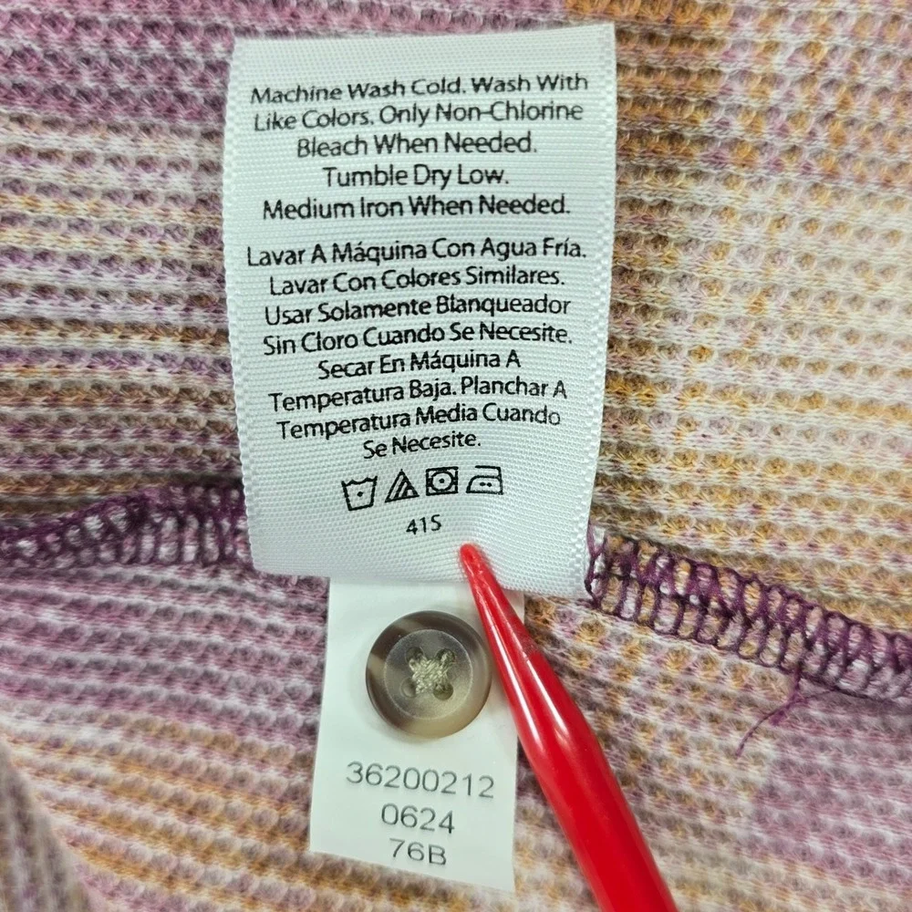 Terra & Sky Plus Size 1X Purple‎ Orange Plaid Waffle Knit Henley Top